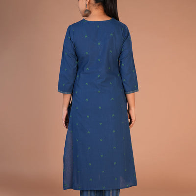 Indigo blue woven cotton Kurta and pants set