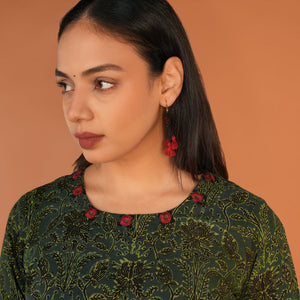 Forest green Ajrak handblock printed long ethnic dress
