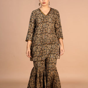Cotton Kalamkari handblock printed Sharara suit set