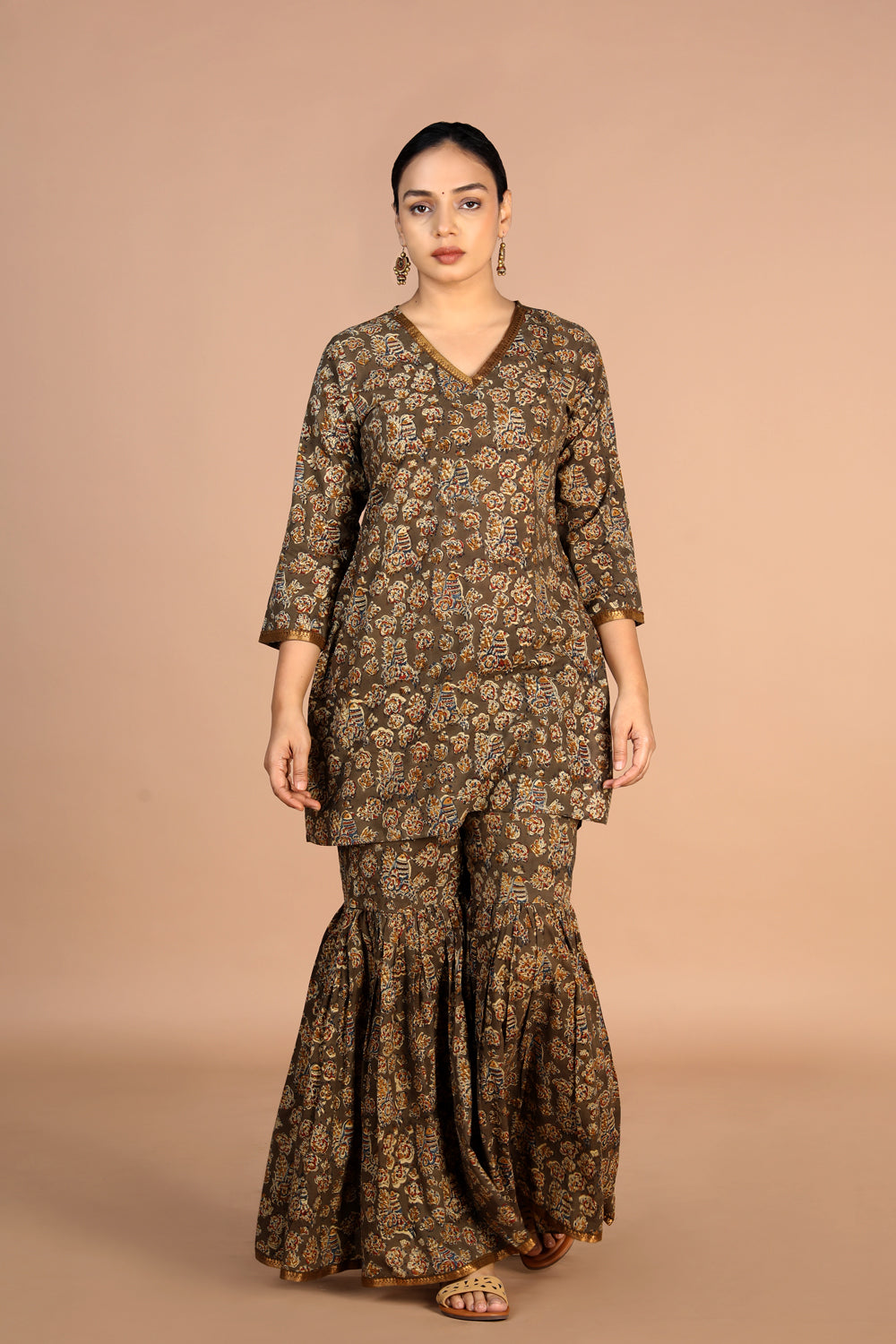 Cotton Kalamkari handblock printed Sharara suit set