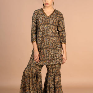 Cotton Kalamkari handblock printed Sharara suit set