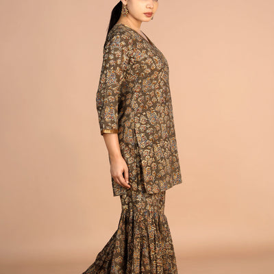 Cotton Kalamkari handblock printed Sharara suit set