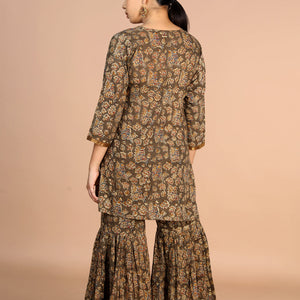 Cotton Kalamkari handblock printed Sharara suit set