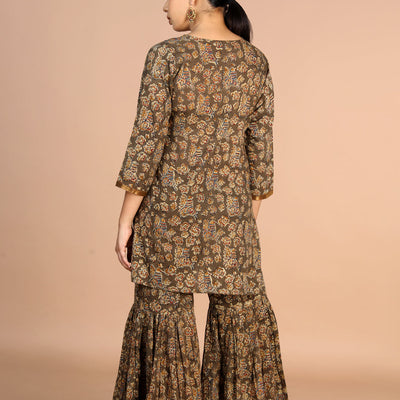 Cotton Kalamkari handblock printed Sharara suit set