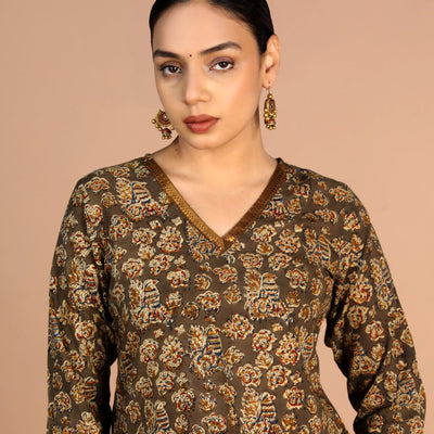 Cotton Kalamkari handblock printed Sharara suit set