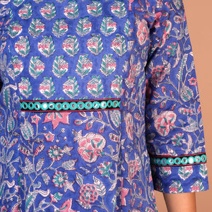Floral block printed kurta, pants and dupatta set