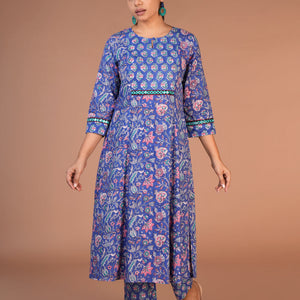 Floral block printed kurta, pants and dupatta set