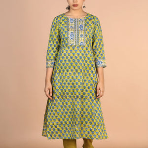 Floral Sanganeri handblock printed cotton Kurti