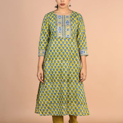 Floral Sanganeri handblock printed cotton Kurti