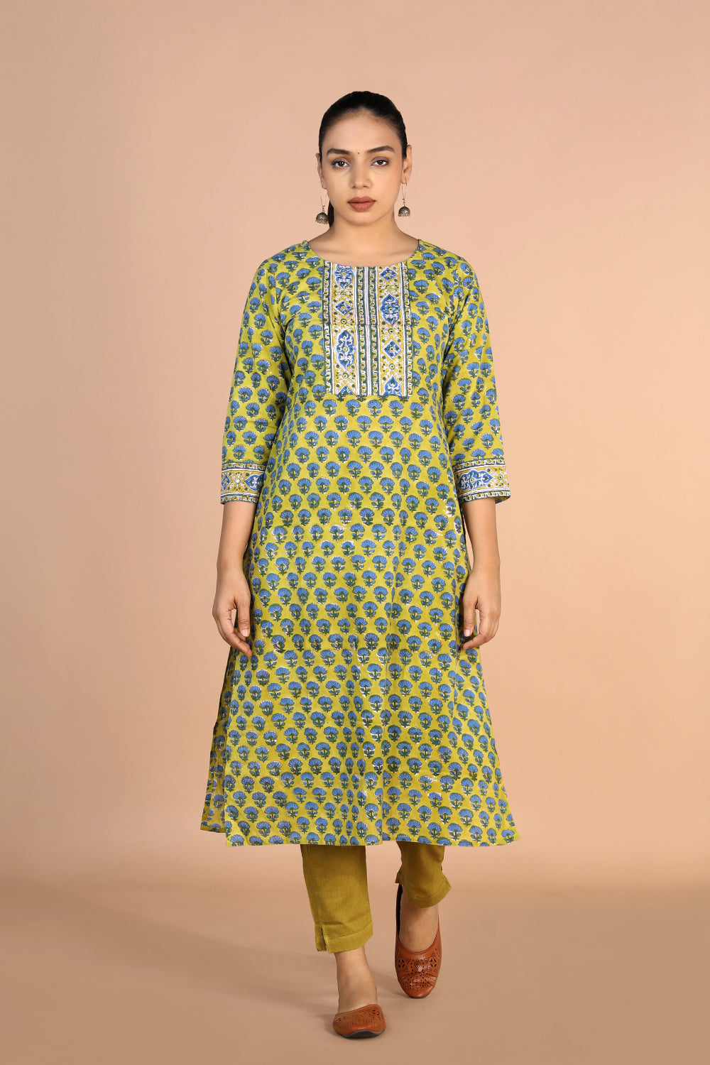Floral Sanganeri handblock printed cotton Kurti