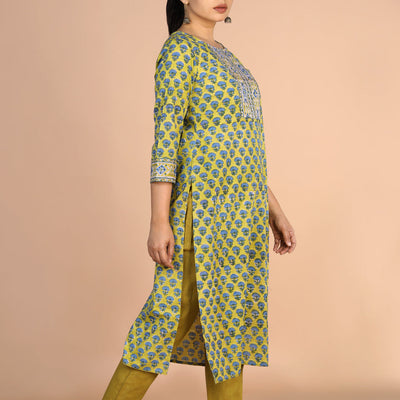 Floral Sanganeri handblock printed cotton Kurti
