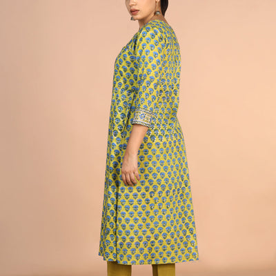 Floral Sanganeri handblock printed cotton Kurti