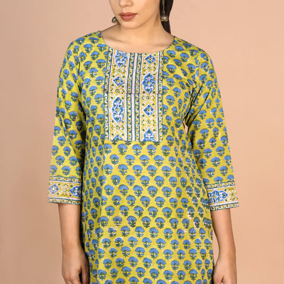 Floral Sanganeri handblock printed cotton Kurti