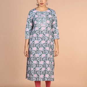 Floral Sanganeri handblock printed cotton Kurti
