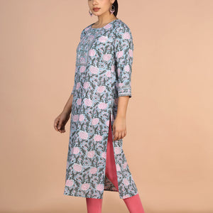 Floral Sanganeri handblock printed cotton Kurti