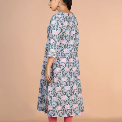 Floral Sanganeri handblock printed cotton Kurti