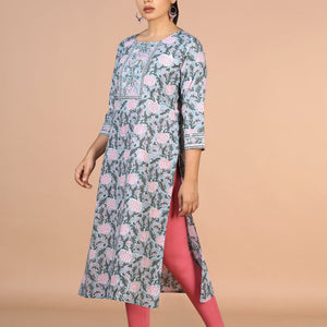 Floral Sanganeri handblock printed cotton Kurti