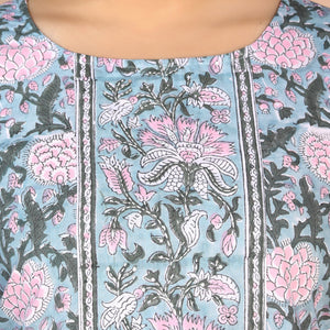 Floral Sanganeri handblock printed cotton Kurti