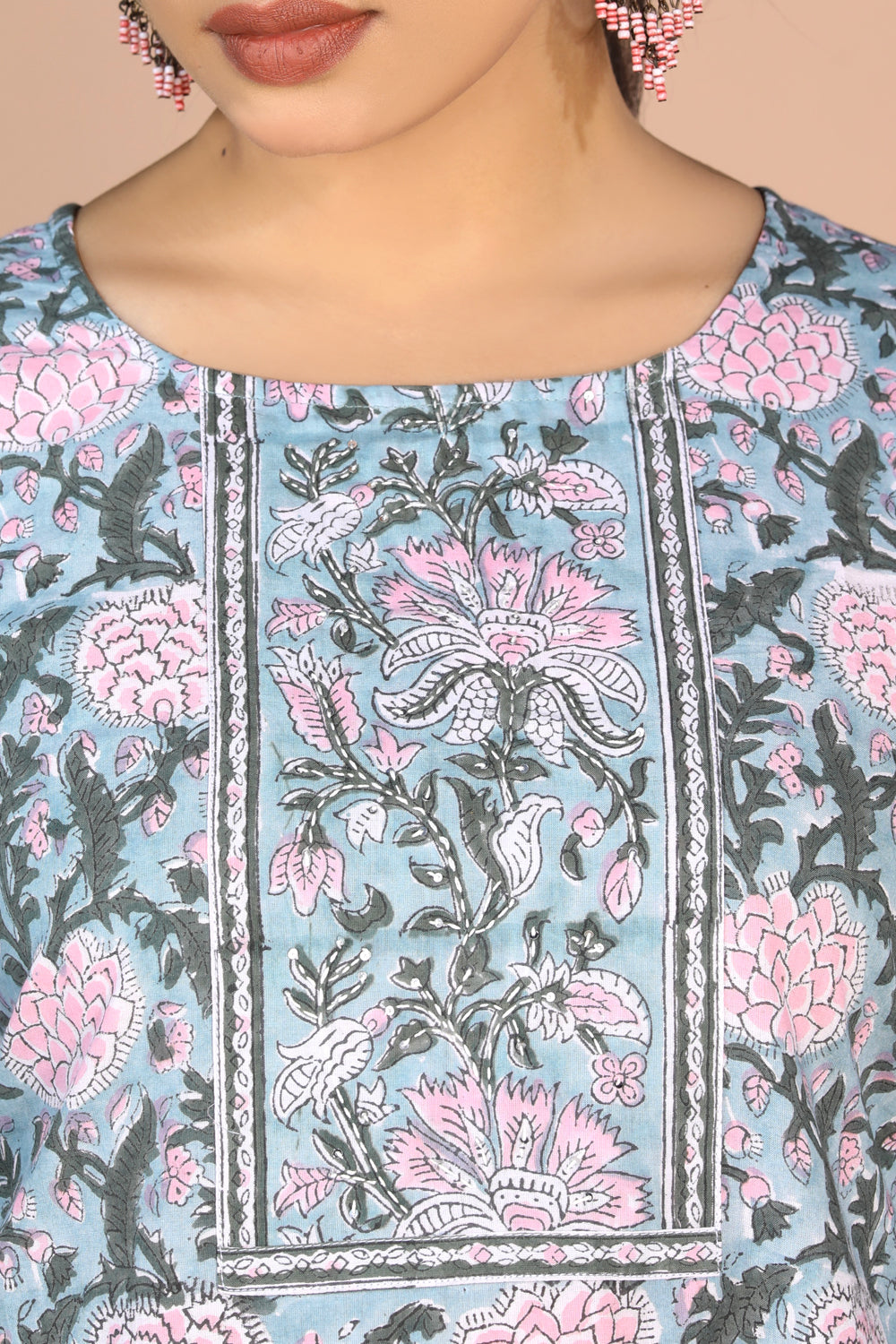 Floral Sanganeri handblock printed cotton Kurti