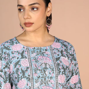 Floral Sanganeri handblock printed cotton Kurti