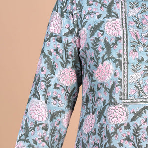 Floral Sanganeri handblock printed cotton Kurti