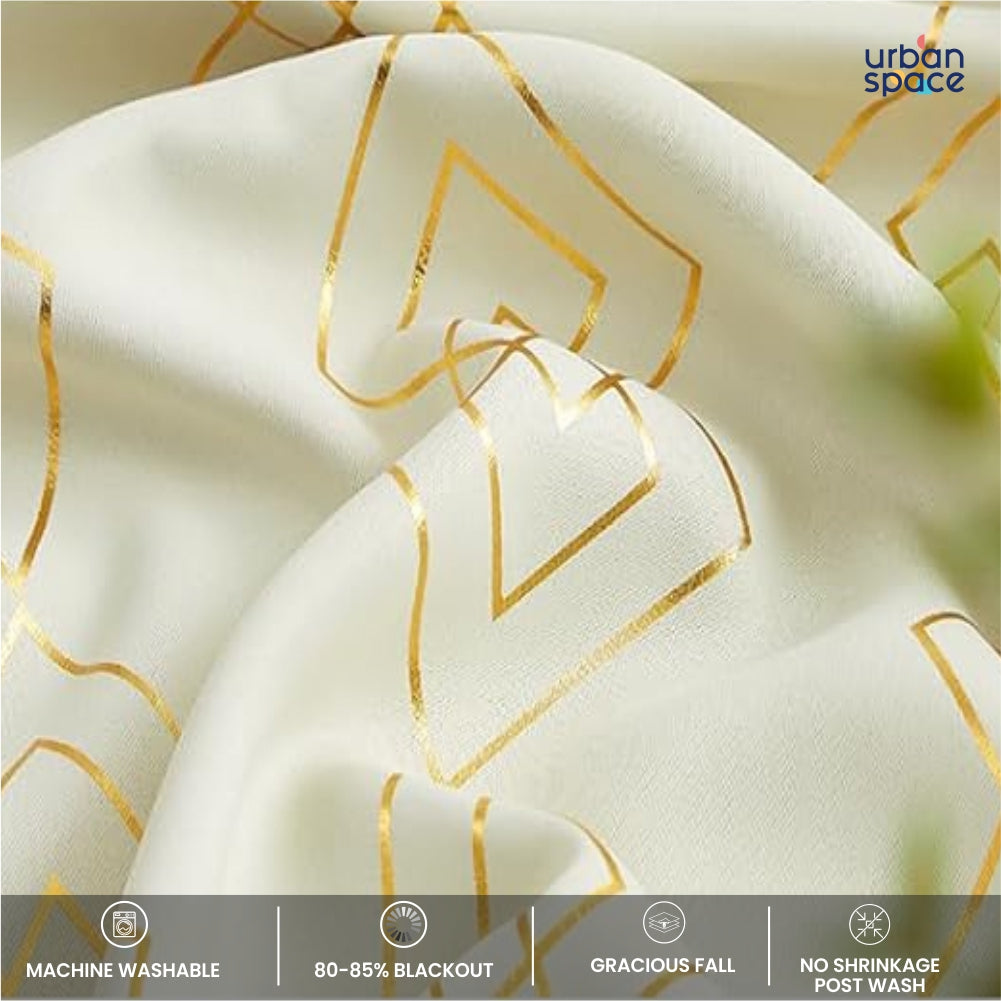 Gold Foil Printed 80-85% Blackout Curtains - Pack of 1 - Diamond - Beige