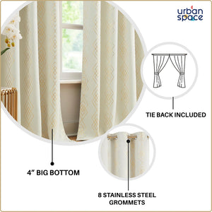 Gold Foil Printed 80-85% Blackout Curtains - Pack of 1 - Diamond - Beige