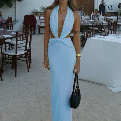 Rezy Statement Knot Dress in Sky Blue