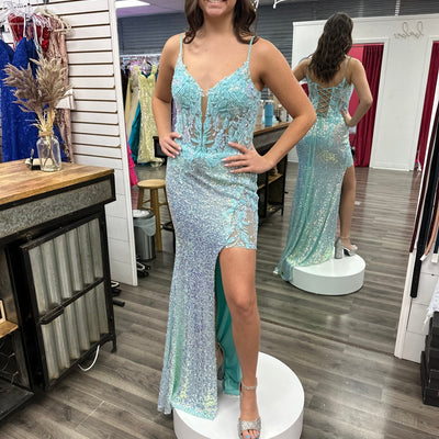 Sequin Fitted Sleeveless Slit Gown by Jovani 24299