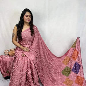 Pure Modal Silk Barik Bandhej Lagdi Pallu Bandhani Saree