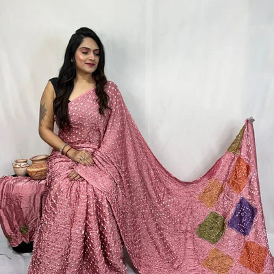 Pure Modal Silk Barik Bandhej Lagdi Pallu Bandhani Saree