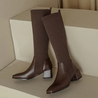 Lia Knee High Trendy Sock Leather Boots