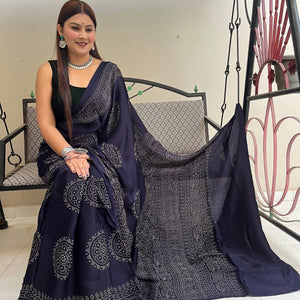 Modal Silk Ajrakh Print Premium Saree