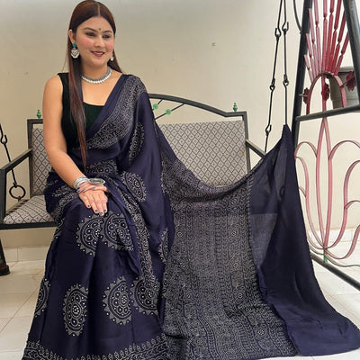 Modal Silk Ajrakh Print Premium Saree