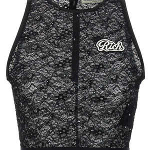 Alessandra Rich Rhinestone Lace Top