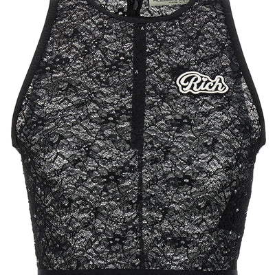 Alessandra Rich Rhinestone Lace Top