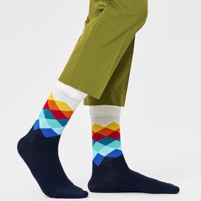 Happy Socks Unisex Faded Diamond Crew Length Socks for Women and Men