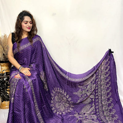 Modal Silk Ajrakh Bandhani Print Silk Saree