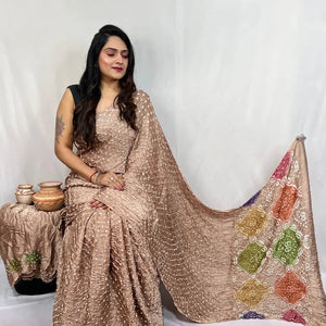 Pure Modal Silk Barik Bandhej Lagdi Pallu Bandhani Saree