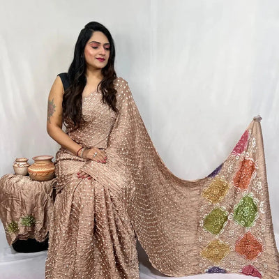 Pure Modal Silk Barik Bandhej Lagdi Pallu Bandhani Saree
