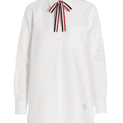 Thom Browne Logo Pussy Bow Blouse