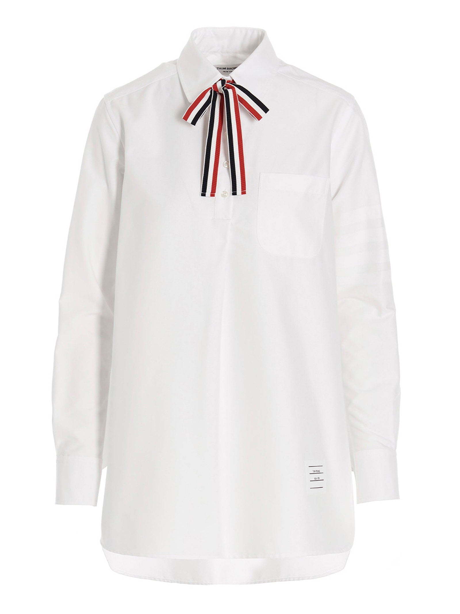 Thom Browne Logo Pussy Bow Blouse