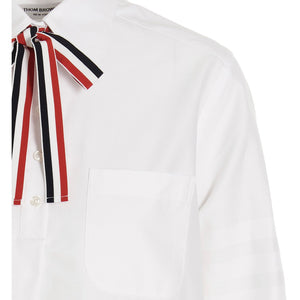 Thom Browne Logo Pussy Bow Blouse