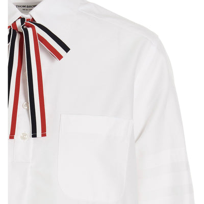 Thom Browne Logo Pussy Bow Blouse