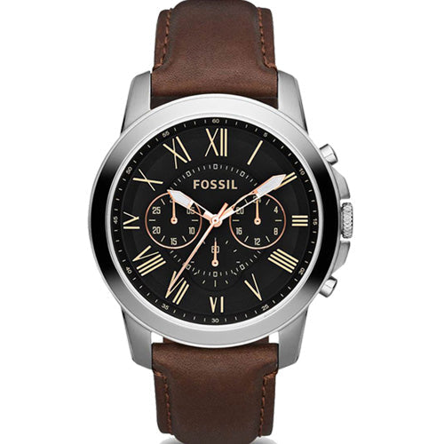 Fossil Grant Black Dial & Brown Strap 44 MM Watch for Men