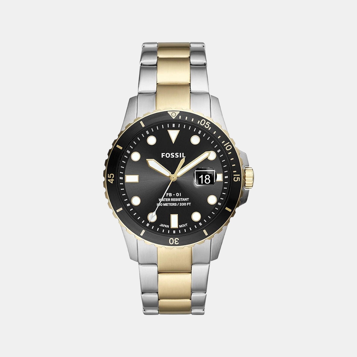 Fb-01 Men Quartz Black Dial Analog Stainless Steel Watch FS5653