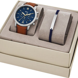 Fossil Neutra Blue Dial & Brown Strap 44 MM Watch with a Bracelet for Men