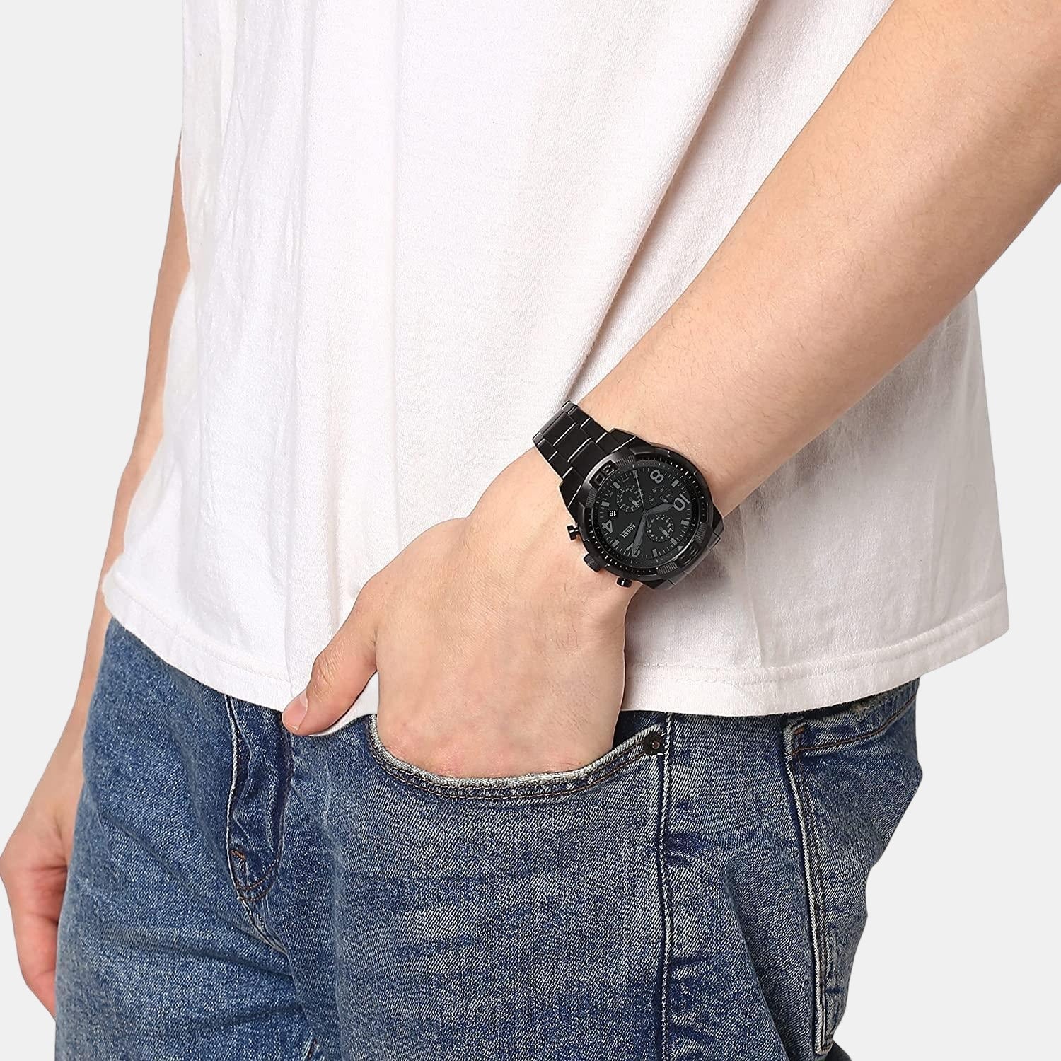 Bronson Men Quartz Black Dial Chronograph Stainless Steel Watch FS5712