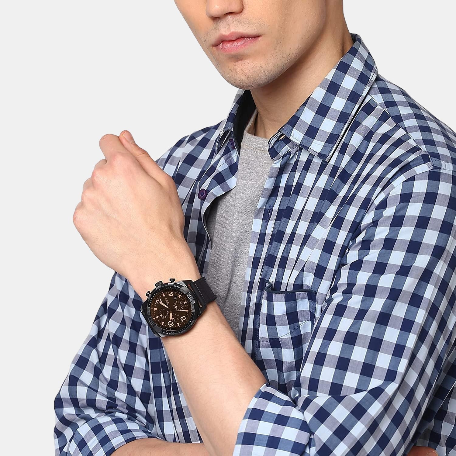 Bronson Men Quartz Black Dial Chronograph Leather Watch FS5713