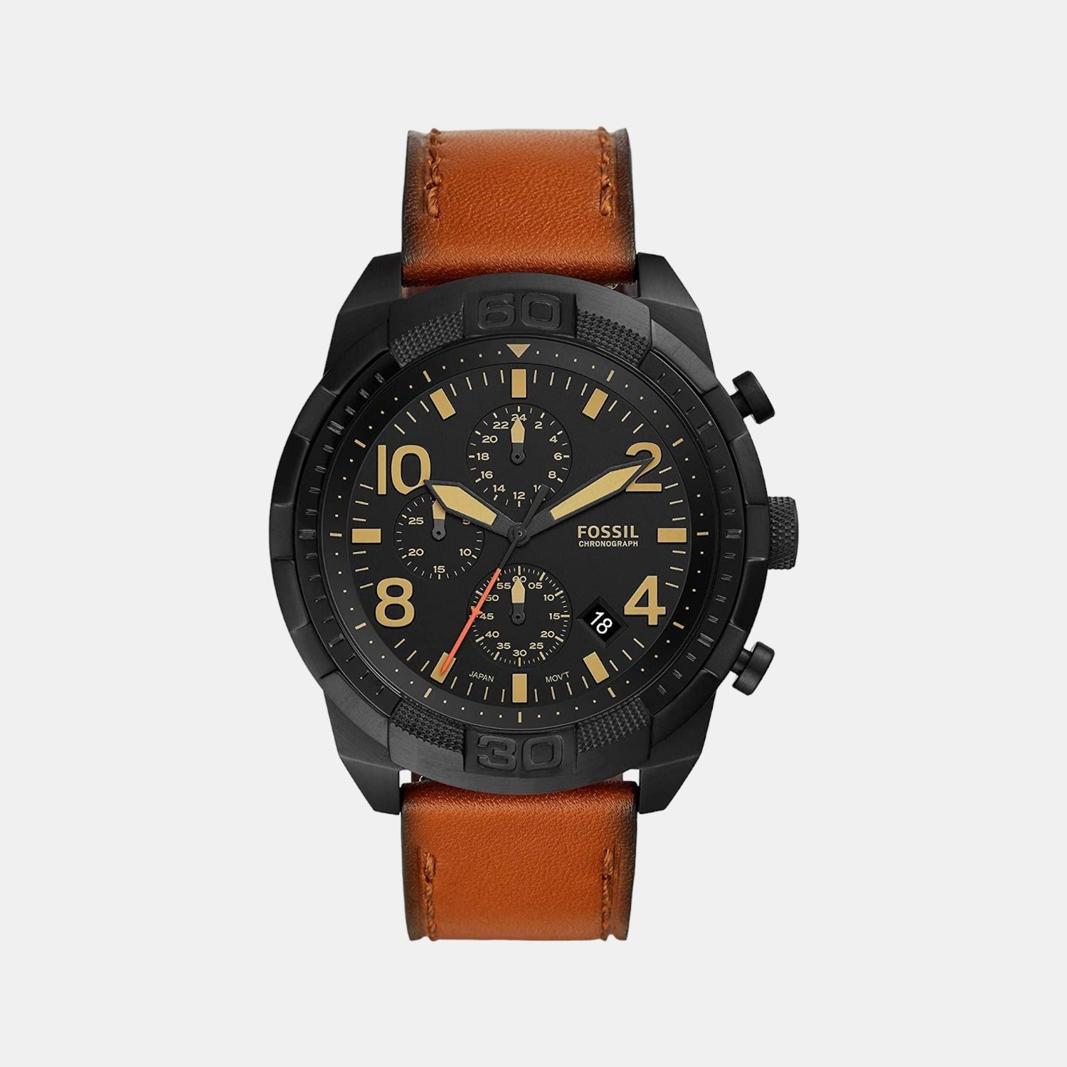 Bronson Men Quartz Black Dial Chronograph Leather Watch FS5714
